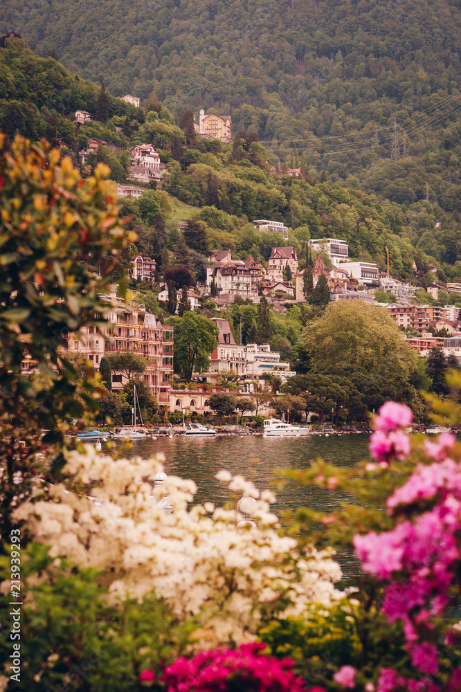 Spring landscape of Montreux city, Lake Geneva, Switzerland