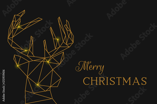 Goldener Elch Kopf und Geweih mit der Schrift Merry Christmas