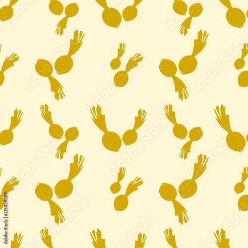 Seamless pattern of  onion yellow silhouettes on the yellow background