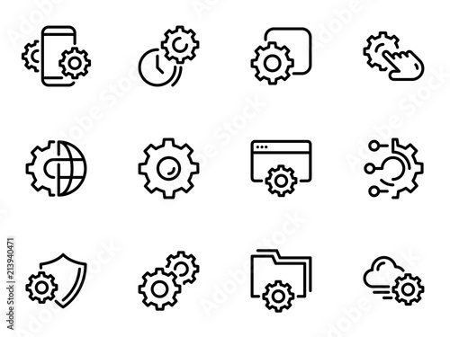 Set of black vector icons, isolated on white background, on theme Setting and technical specifications