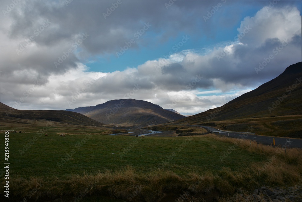 Obraz premium A small Icelandic village in a valley