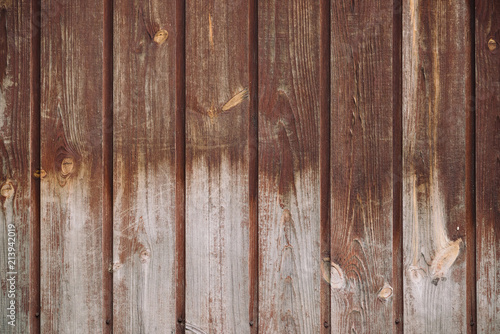 Natural structure of wood surface. Detail fragment of vintage natural wooden texture. Pattern from rural brown wooden wall, fence, floor with copy space. Background of uneven vertical planked wood.