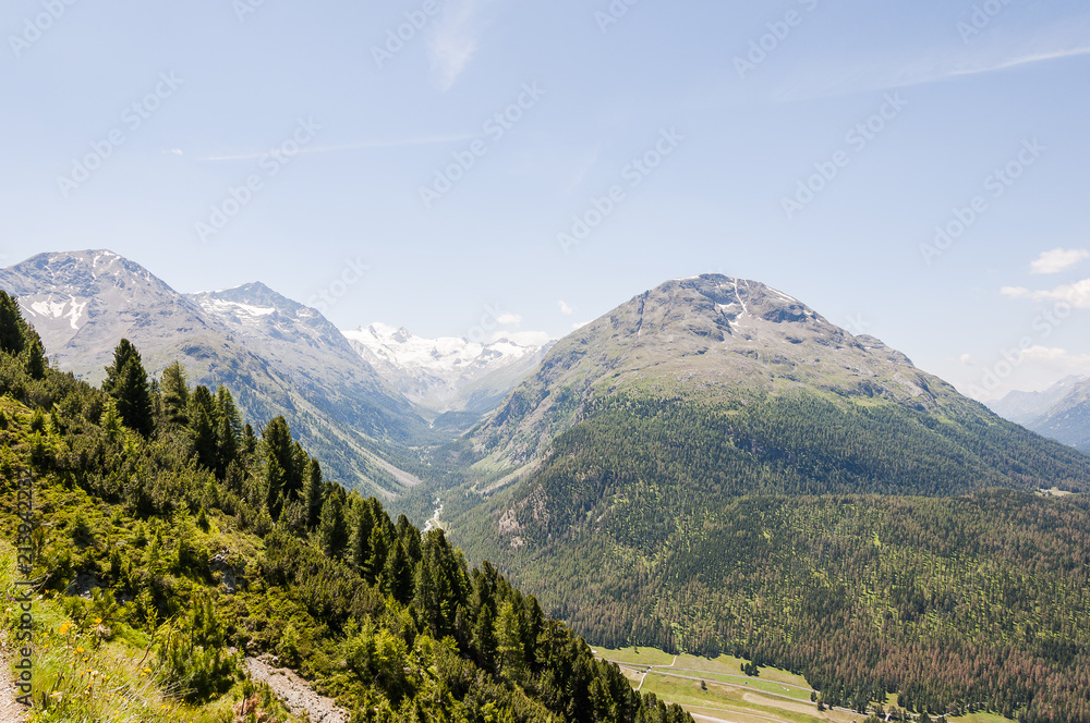 Pontresina, Val Roseg, Roseggletscher, Wanderweg, Muottas Muragl, Alpen, Oberengadin, Graubünden, Sommer, Schweiz