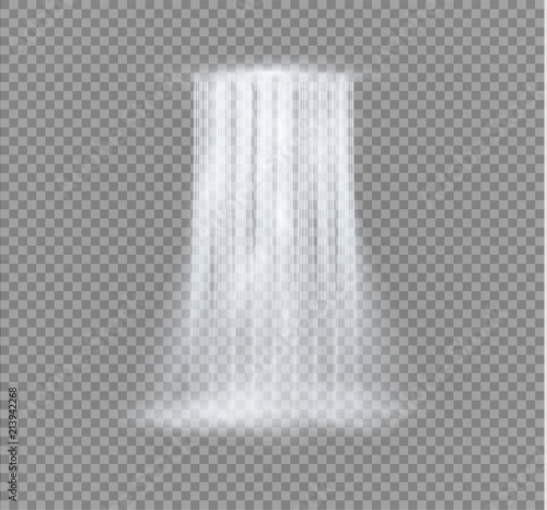 Realistic Transparent, Nature, stream of waterfall with clear water and bubbles isolated on transparent background. Natural element for design landscape image. Vector illustration