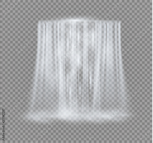 Fototapeta Naklejka Na Ścianę i Meble -  Realistic Transparent, Nature, stream of waterfall with clear water and bubbles isolated on transparent background. Natural element for design landscape image. Vector illustration