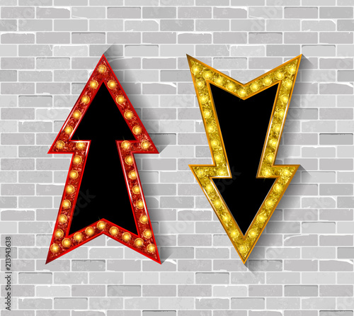Set of color arrows with bulb lamps
