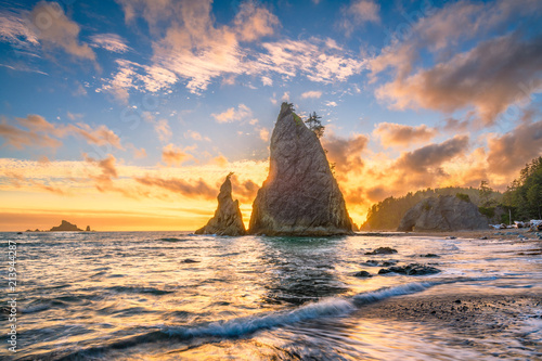 Olympic National Park, Washington, USA at Rialto Beach during sunset.