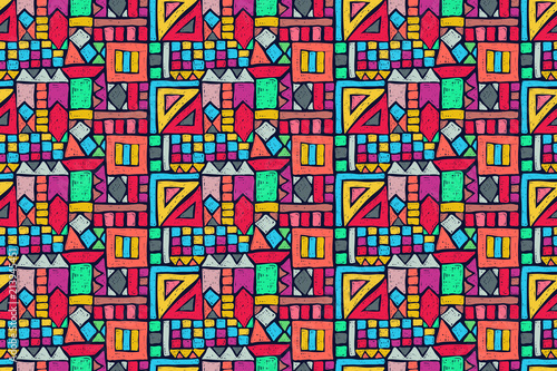 Tribal pattern. Ethnic print. Aztec. Abstract geometric fabric. Cloth design. Spiritual fashion. Mystical ornament. Navajo textile. Boho homespun. Hand drawn seamless vector.