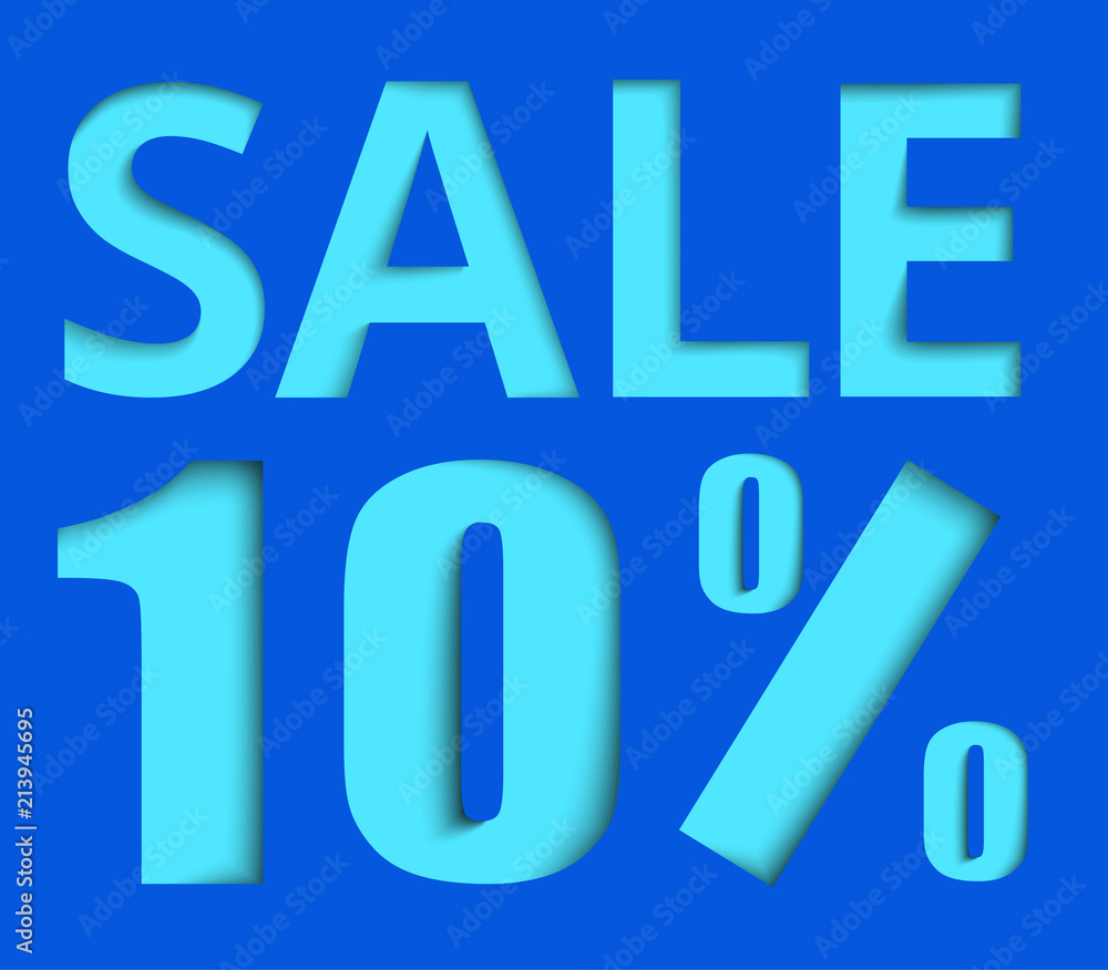 Сarved from paper 10% sale sign on blue background. Сarved from paper 10% sale sign on blue background.