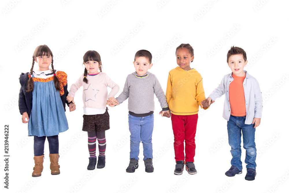 little kids posing isolated in white