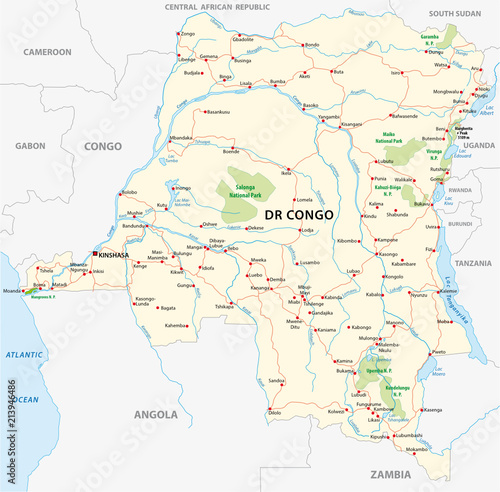 democratic republic of the congo road vector map photo