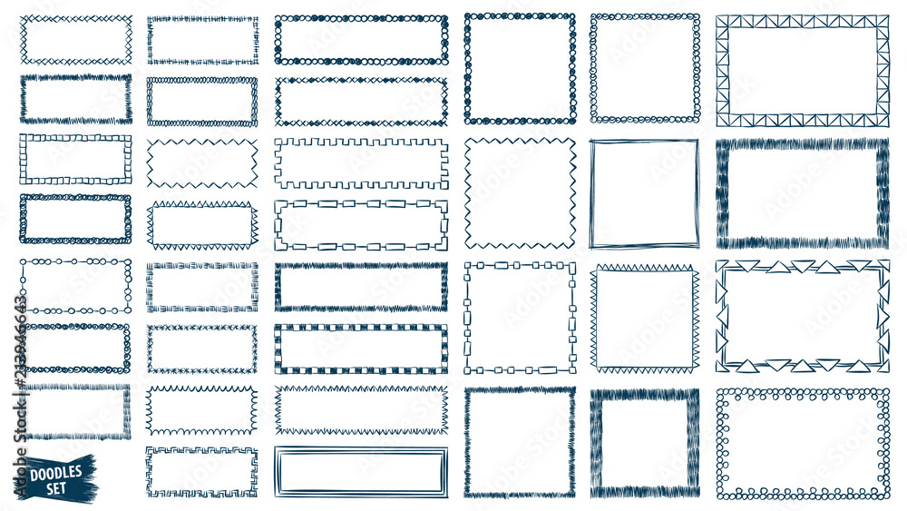 Fototapeta premium Doodles set. Scribble collection. Quirky sketches. Scrawl elements. Hand drawn effect vector. Pen lines. Frames. Notebook drawings for your design. Simple strokes.