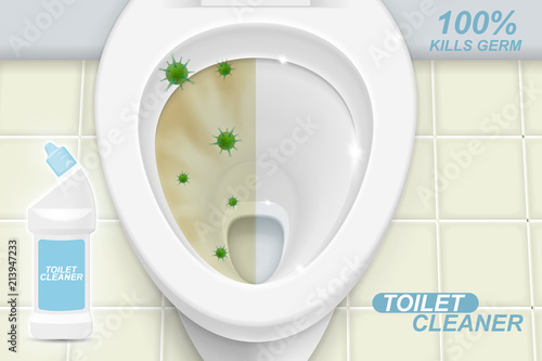 Toilet cleaner gel ads. Realistic illustration with top view. Graphic concept for your design