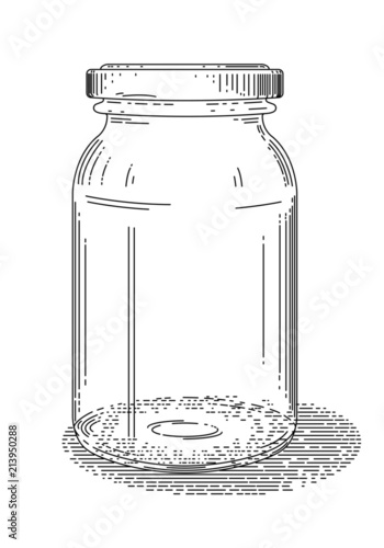 Old style line drawing of glass jar - vintage like illustration on white background.