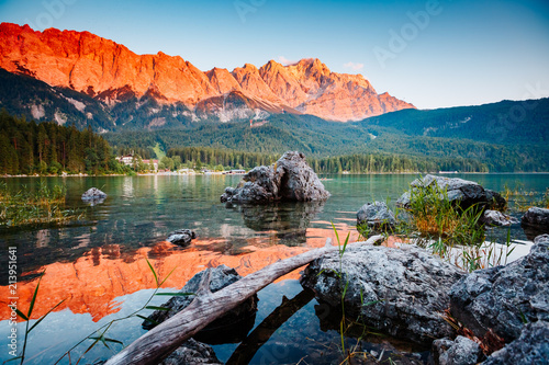 Famous lake Eibsee the best outdoor adventure vacation destinations. photo