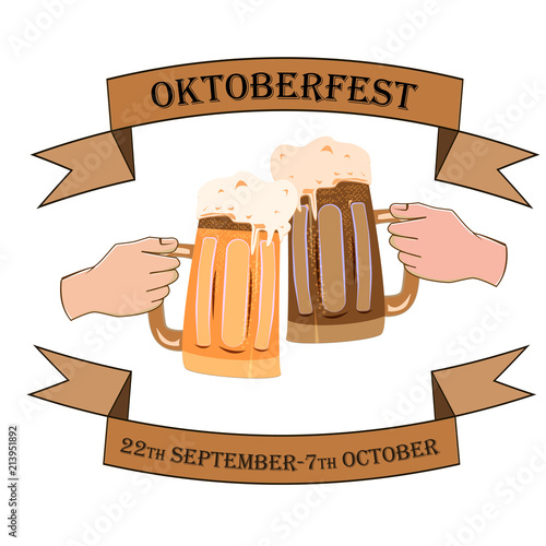Oktoberfest concept with the image of two hands with beer bakas on an isolated background