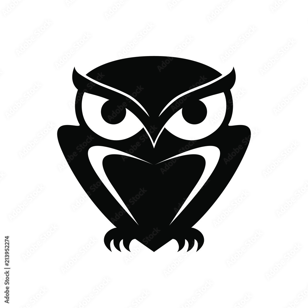 Icon owl. Flat sign owl. Isolated black logo owl on white background. Vector Illustration