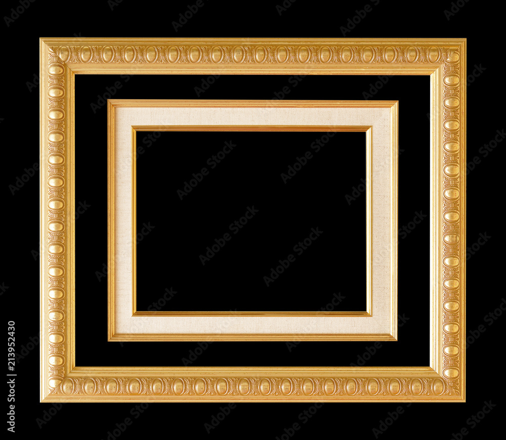 The antique gold frame on black background The antique gold frame on black background