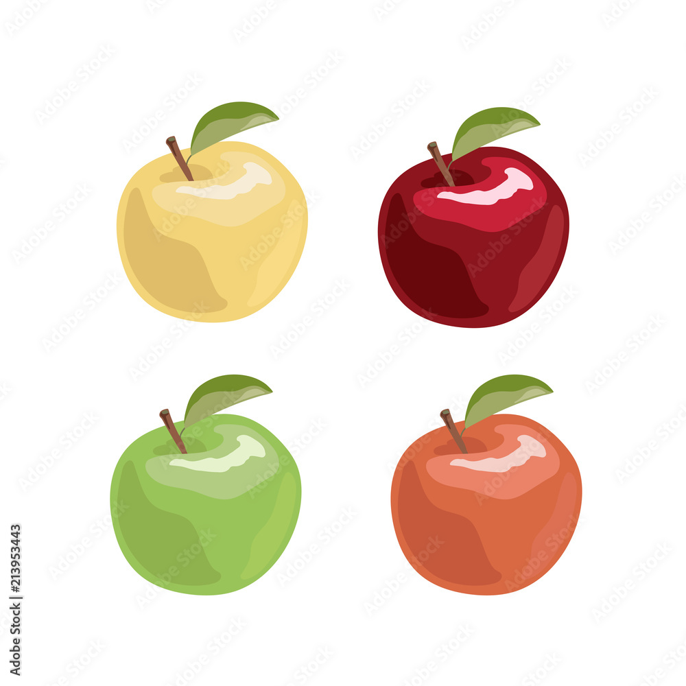 Apple set in cartoon style. Vector illustration. Apple set in cartoon style. Vector illustration.
