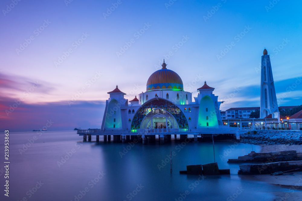 Melaka Straits Mosque sunset
