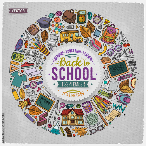 Set of School cartoon doodle objects, symbols and items