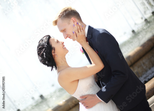 close up portrait of bride and groom