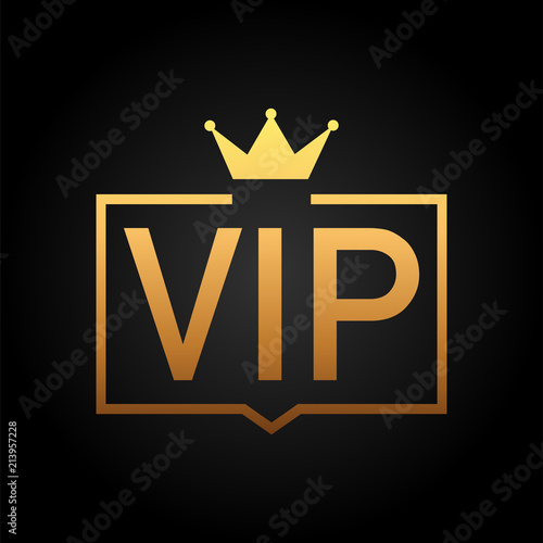 Golden symbol of exclusivity, the label VIP with glitter. Very important person - VIP icon on dark background Sign of exclusivity with bright, Golden glow