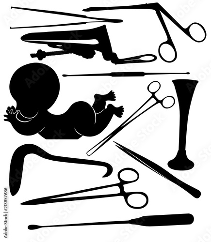 silhouettes of gynecological tools isolated on white background