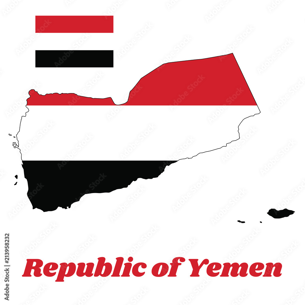 seng Joseph Banks svovl Map outline and flag of Yemen, a horizontal tricolour of red, white and  black, name text Republic of Yemen. Stock Vector | Adobe Stock