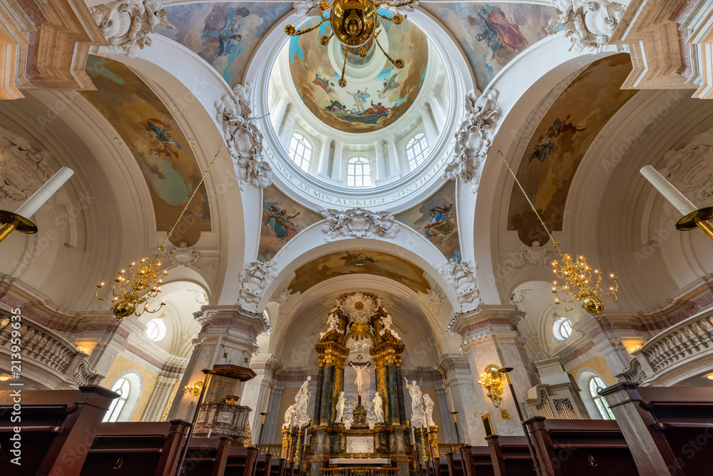 The beauty of interior design of Gustaf Vasa church in Stockholm, Sweden