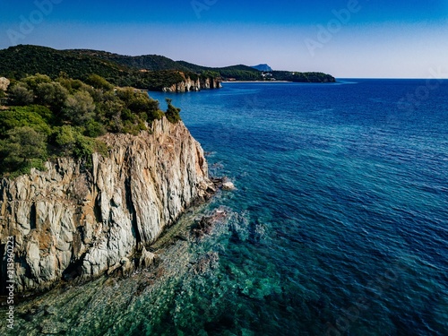 Aerial view of a rocky coastline Mediterranean Sea. Greece