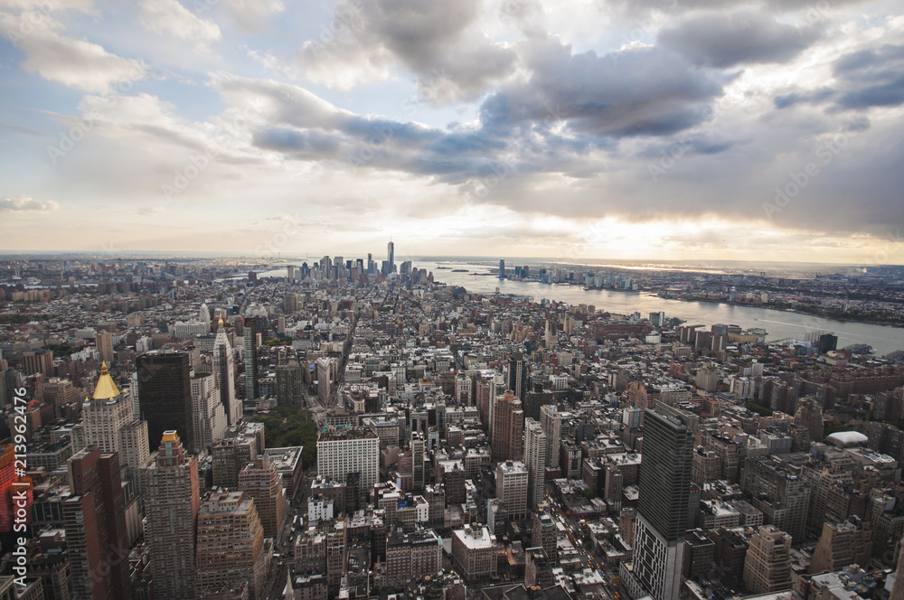 Manhattan street view and Nyc buildings from Empire State Building in New York City