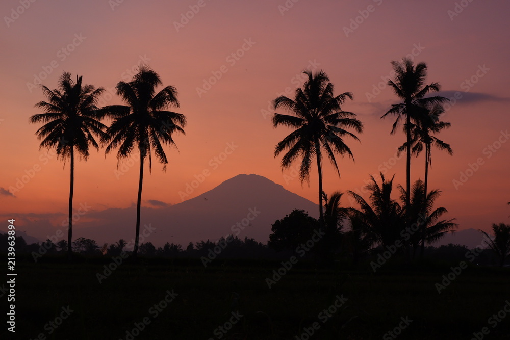 Sunset of Sumbing's mountain at Magelang, Central Java, Indonesia