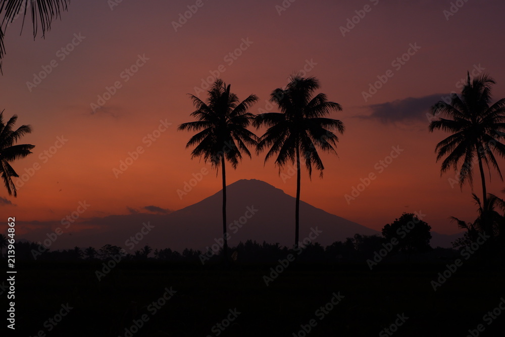 Sunset of Sumbing's mountain at Magelang, Central Java, Indonesia