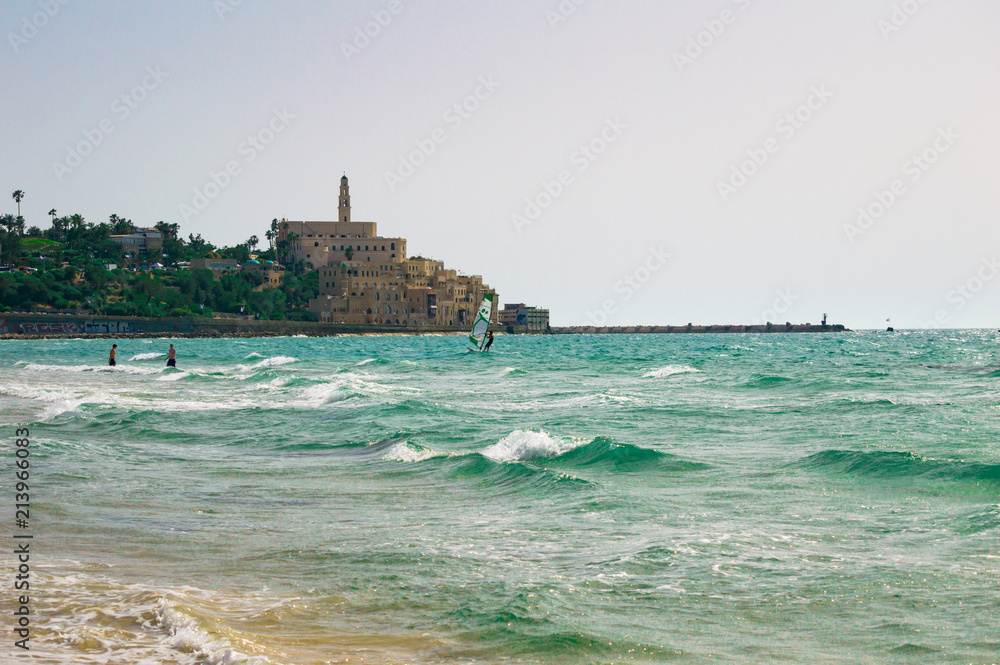 View from the shore of the Mediterranean Sea on Old Jaffa, Tel Aviv, Israel. View from the shore of the Mediterranean Sea on Old Jaffa, Tel Aviv, Israel.