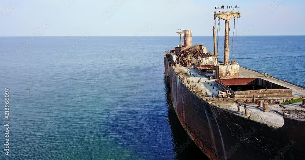 Aerial Drone View Of Old Shipwreck Ghost Ship Vessel Aerial Drone View Of Old Shipwreck Ghost Ship Vessel