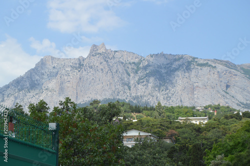 View of AI-Petri mountain in the Crimea, the resort village Miskhor at the foot of the mountain photo