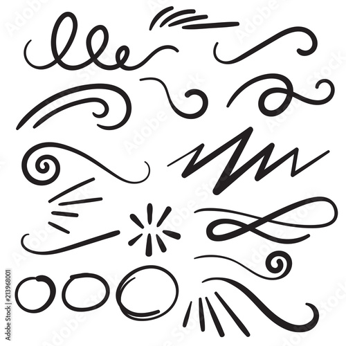 Swoosh Curls Swash Swish with Scribbles and Squiggle Swooshes, Swashes - Swishes