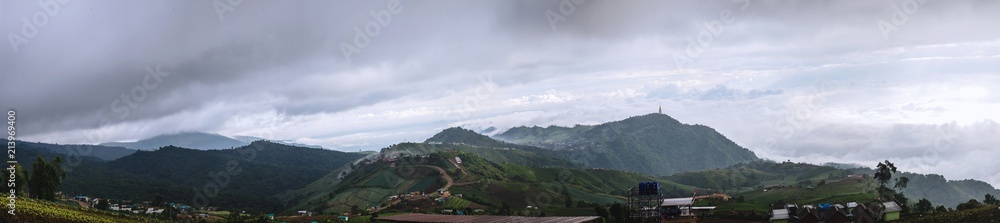 Landscape on mountain village Refreshing in the rainy season. Beautiful clouds