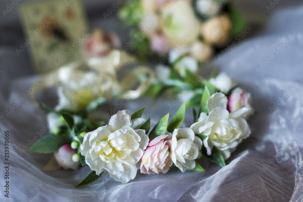 wreath, wedding decoration of the bride, flowers, bouquet wreath, wedding decoration of the bride, flowers, bouquet