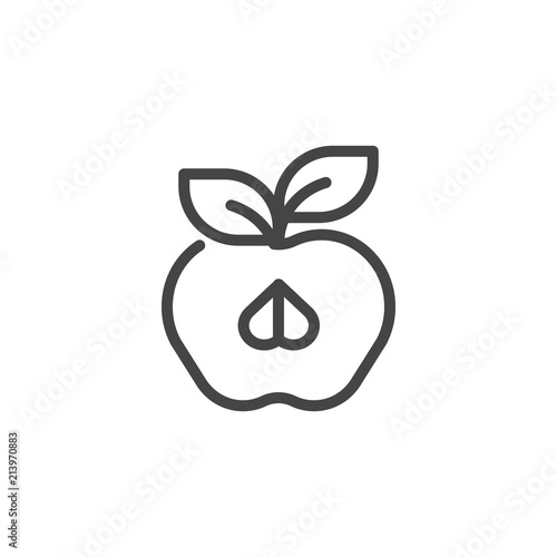 Half apple with leaf line icon isolated on white. Fruit contour label. Organic healthy food concept logo. Vector illustration