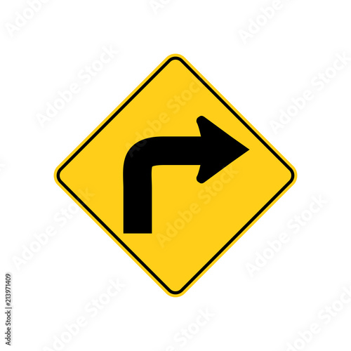 USA traffic road signs. low speed sharp right curve ahead. vector illustration