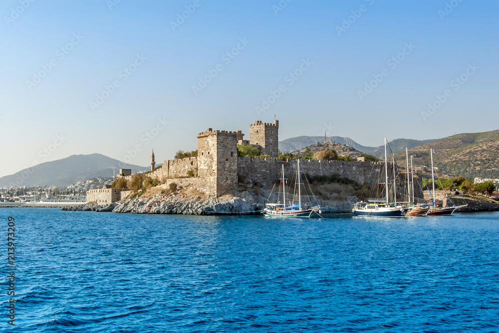 Bodrum, Turkey, 23 October 2010: Bodrum Cup Races, Gulet Wooden Sailboats and Bodrum Castle