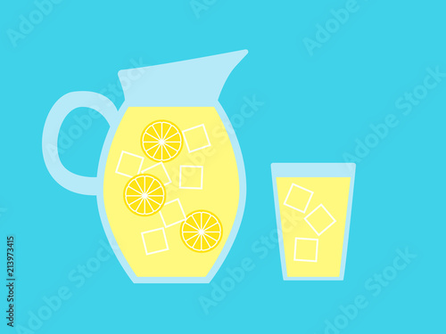 Vector illustration of a pitcher and glass of lemonade