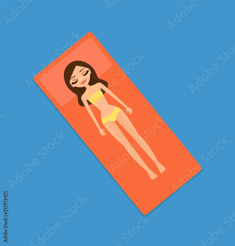 Vector illustration of a woman relaxing on a float in water