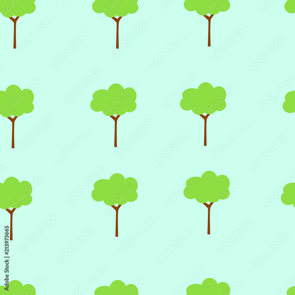 Seamless pattern cute tree on light green background, vector illustration. Seamless pattern cute tree on light green background, vector illustration.