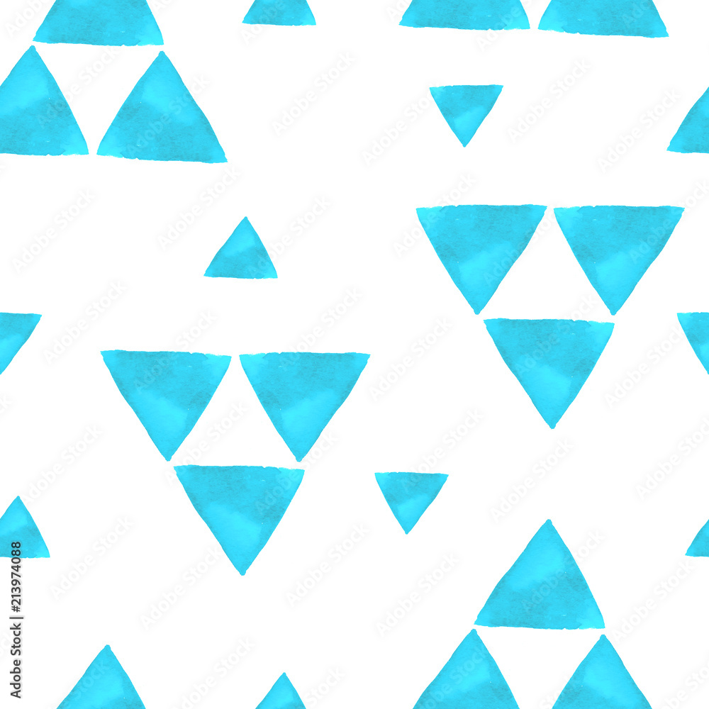 Turquoise blue triangles on white. Watercolor seamless background Turquoise blue triangles on white. Watercolor seamless background