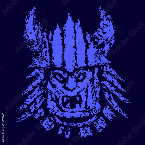 Blue face demon mask. Vector illustration.
