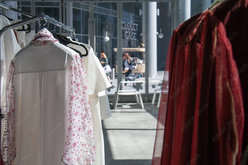 Clothing and accessories displayed on pop up market