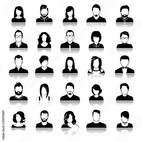 Set of avatar or user icons. Vector illustration. Silhouette of man and woman. Business people.